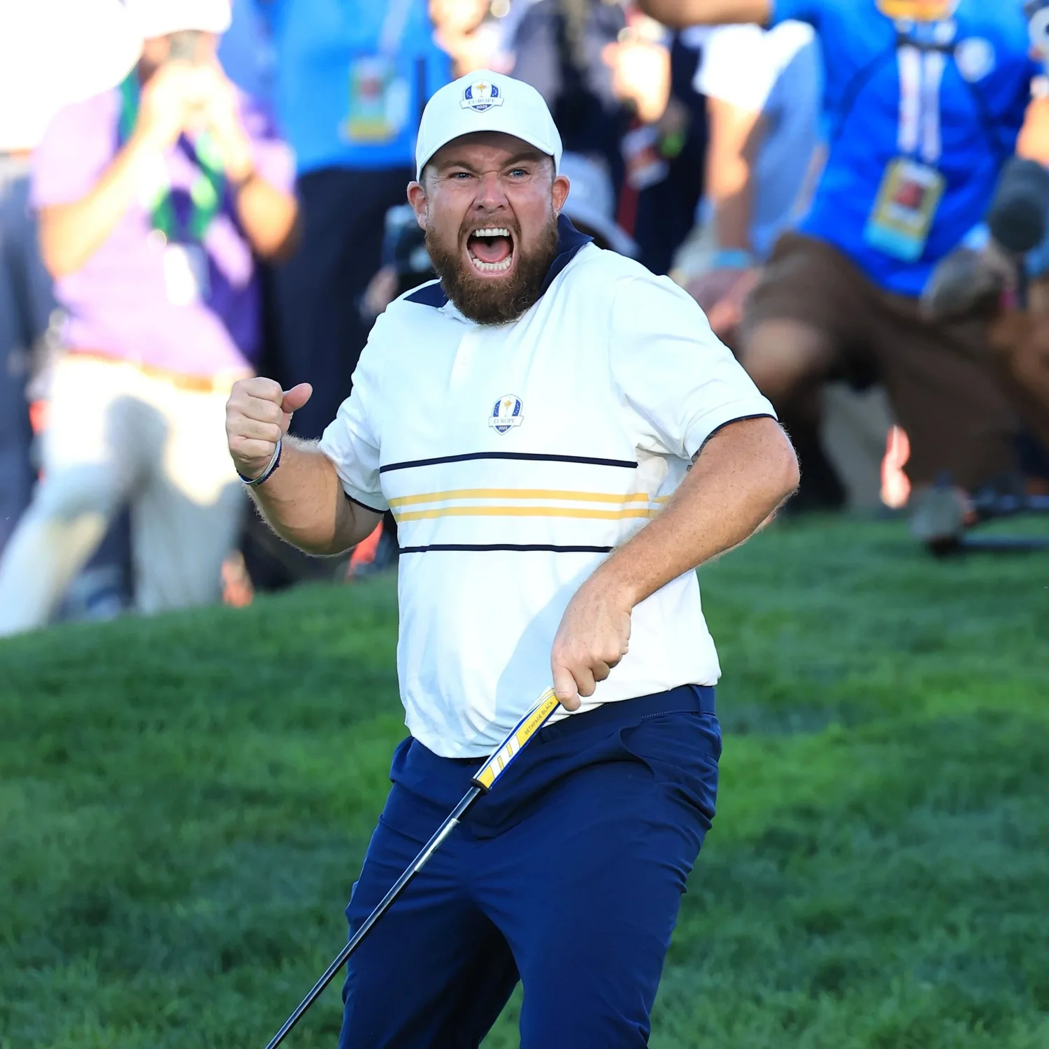 Shane Lowry celebrates at the 2025 Ryder Cup at Bethpage Black